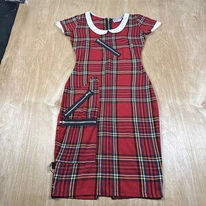 Vintage early 2000s Retail Sl*t Red Plaid Bondage Punk Dress Size Small